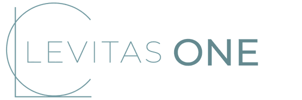Levitas One logo: the words LEVITAS ONE in teal beside a thin circle and corner mark